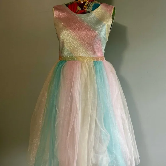 Bonnie Jean Girls Shimmering Pastel Rainbow Sleeveless Dress - Picture 3 of 12